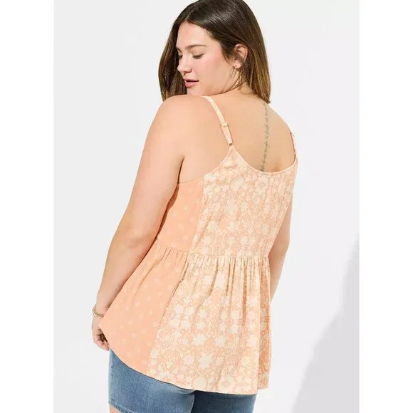 NWT Torrid Washable Crinkle Gauze Tank Peach Floral Adjustable Straps Sz 5X - Picture 2 of 13